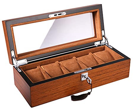 ACMHNC Scatola Porta Orologi Custodia per 5 Orologi Cofanetto Bloccabile per Orologi in Legno Scatola di Immagazzinaggio dell'Orologio per Uomo Donna