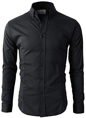 Lyon Becker Men's Casual Formal Button Down Shirt Slim Fit Long Sleeve PS24 (Black, S)