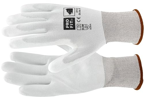 12 x Profi Arbeitshandschuhe Gr. 10 (XL) | Feinstrick Nylon PU fein Handschuhe | Gartenhandschuhe Forsthandschuhe | Montagehandschuhe PU Nylonhandschuhe | 12 Paar weiße Handschuhe Baustelle Arbeit