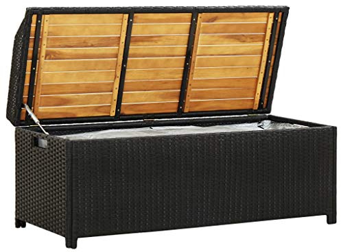 Festnight Gartenbank mit Stauraum 120 cm Poly Rattan Schwarz Gartenmöbel Truhenbank Auflagenbox
