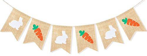 Uniwish Hase Karotte Banner Girlande Happy Easter Dekorationen Rustikal Frühling Motto Babyparty Geburtstag Party Zubehör