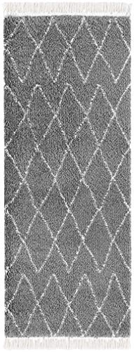 Mint Rugs Jade Hochflor Teppich Wohnzimmer Weich Flauschig Shaggy Flokati Skandi Muster mit Fransen - Teppiche für Kinderzimmer, Schlafzimmer, Küche, Flur, Dunkelgrau Creme 80 x 150 cm