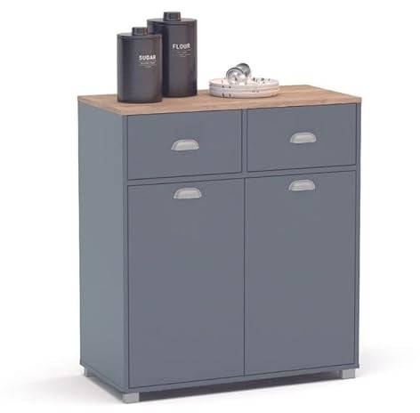 SZ Suarez Buffet Bajo Cocina Asfeld Gris Grafito 2 Puertas 2 Cajones Almacenaje Mueble Auxiliar 90x80x40 cm