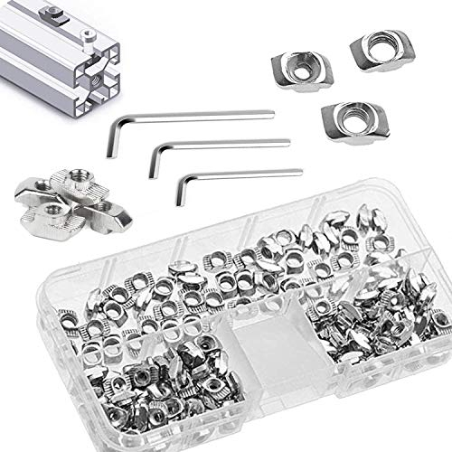 Zaky T Nuts 2020 Series 153 pcs Écrou M3 / M4 / M5 Filetage écrou Fixation à tête de Marteau pour Profilé en Aluminium Standard Européen pour Extrusion （Contient 3 clés）