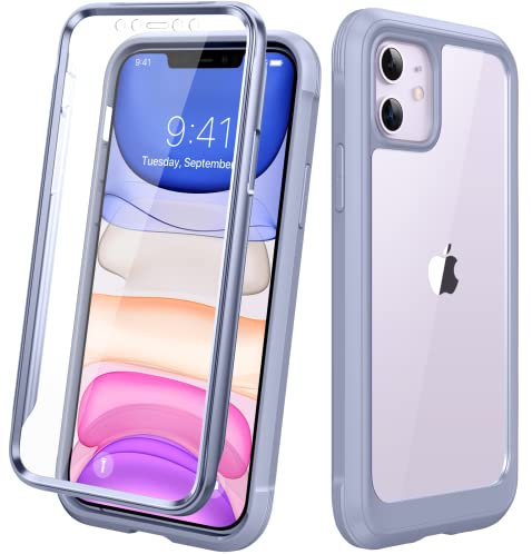 Diaclara Compatible with iPhone 11 Case, Full Body Rugged with Built-in Touch Sensitive Anti-Scratch Screen Protector, Soft TPU Bumper Case Clear Compatible with iPhone 11 6.1 (Lavender Gray)