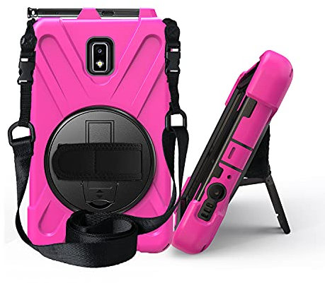 KUSEZJK Étui Compatible avec Samsung Galaxy Tab Active 2 8.0 T390 T395 T397, Coque de Protection Antichoc Robuste avec Béquille/Bandoulière de Main/Bandoulière/Porte-Crayon (Rose Rouge)