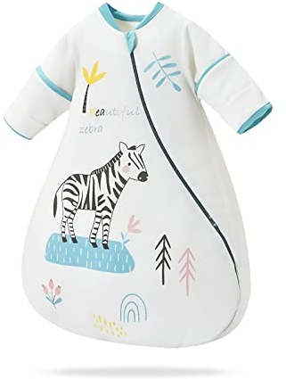 SONARIN Baby Schlafsack mit Abnehmbare Ärmel,2,5 Tog 100% Baumwolle Babyschlafsack Kinderschlafsack Winter für Kleinkinder Kinder 3 Monate bis 4 Jahre alt Warm und Atmungsaktiv(Zebra)