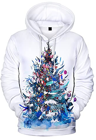 Pull De Noël Femmes Hommes - Sweat Adulte À Capuche 3D Renne, Arbre, Père Noël, Elf Avec Poche Kangourou