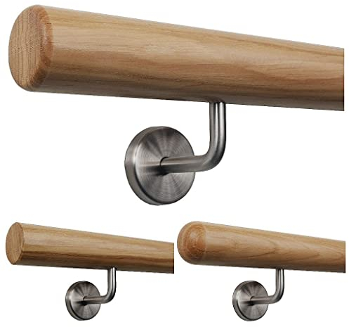 TIBU Handlauf Holz Eiche Ø 50 mm Geländer Treppe 0,3m - 5m, Länge 90 cm und Enden Radius gefräst