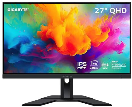 GIGABYTE M27Q X 27 240Hz 1440P KVM Gaming Monitor, 2560x1440 SS IPS Display, 1ms (MPRT) Response Time, 92% DCI-P3, 1x Display Port 1.4, 2x HDMI 2.0, 2x USB 3.0, 1x USB Type-C (M27Q X-SA)