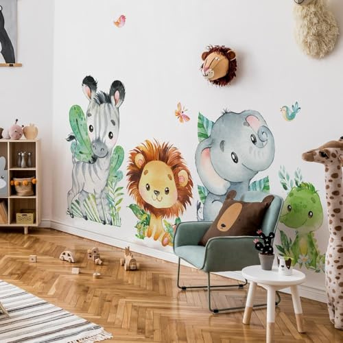 kina Adesivo Murale Bambini Tessuto Ecologico Anallergico Riposizionabile | R00645, Decorazione Parete, Cameretta, Asilo Nido, Effetto Carezza, Grafica Savana, 120x30 cm