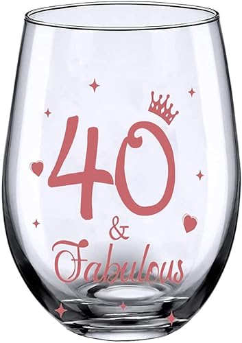 Geschenke zum 40. Geburtstag, Männer und Frauen Cheers Weingläser zum 40. Geburtstag, 40. Geburtstag, Party, Hochzeitstag, Dekorationsgeschenk, 17 Unzen Stiellos (40 und fabulous)