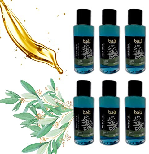 Bali fragancias Pack de Esencias al Aceite de Eucalipto para Humidificador. Set de Ambientadores Frescos en Esencia para Difusor. Aceite Natural para Quemador de Aromaterapia. 50 ml. 6 Unidades