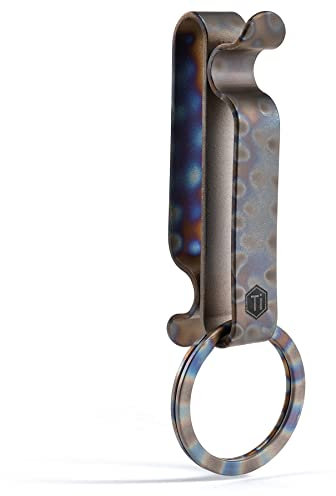 KeyUnity KM00 Boucle de ceinture en titane Clip porte-clés Double face Porte-clés à dégagement rapide avec porte-clés amovible (Flamme de travail manuel)