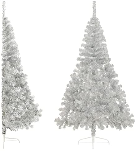 vidaXL Albero di Natale a metà con Supporto Argento 240 cm Pet