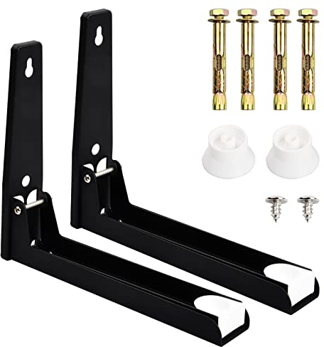 Laughhe 2 Piezas Soporte Universal para Microondas, Soporte Microondas Pared de Acero Inoxidable, Estanteria Microondas Retráctil con Accesorios de Montaje, para Microondas y Hornos, Negro