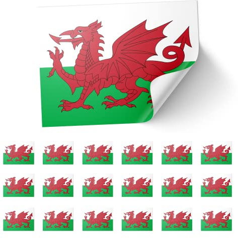 20 X Wales Stickers – Glossy Welsh Flag Decals 8.5cm x 5.5cm – Red Dragon Cymru Stickers for Laptops, Cars, Scrapbooks, and Crafts