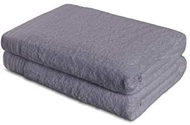 SABANALIA - Toalla Rizo Americano 600 grs, 100% algodón, Alto Grosor, Sorprendente Capacidad de Secado, Gran Capacidad para Absorber Agua, Pack 2 - Ducha 70x140, Gris