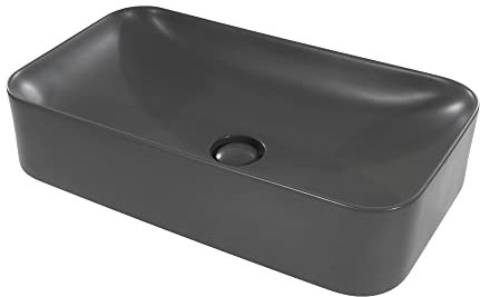 MOG Lavabo de cerámica sobre encimera 60 x 35 cm Lavabo de diseño moderno CHIENTI en GRIS MATTE incluye tapon POP UP con Valvula de desagüe Click Clack