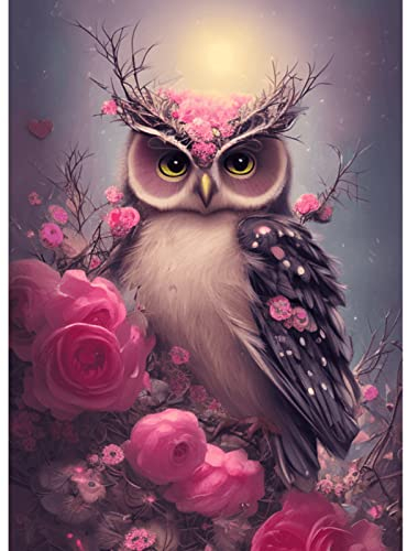 DAERLE Diamant Painting Bilder Eule Blume Diamond Painting Diamond Painting Kinder Diamond Painting Set Diamond Painting Erwachsene Cross Stickerei Malerei Diamanten Dekoration 30x40cm