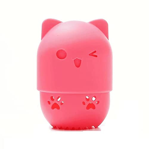Éponge de maquillage en forme de guimauve pour fond de teint, étui de voyage en silicone, support pour mélangeur de beauté, lavable, réutilisable en forme de chat (rouge)