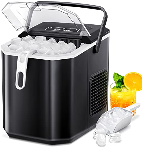 Xbeauty Ice Makers - Macchina per il ghiaccio portatile, autopulente, 24 h, 9 cubetti di ghiaccio/8 minuti, paletta e cestino per casa, cucina, ufficio, feste, colore: nero