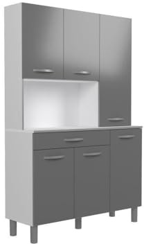 Parisot Oslo Buffet de 120 cm - 1 Tiroir et 6 Portes - L 120 x P 40 x H 185 cm - Coloris Gris Brillant - EKIPA