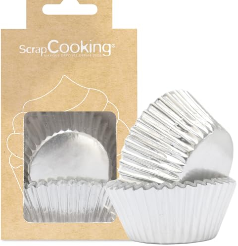 ScrapCooking - Lot de 48 Caissettes Argentées - Caissettes de Présentation pour Cupcakes & Muffins - Décorations Étuis Tasses en Papier pour Pâtisseries - Couleur Argent - Effet Métallique - 5066