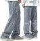 High Street Cross Patch Jeans Herren Trendige Marke Hip-Hop Hübsche Gerade Lose Lange Hosen mit Weitem Bein(Blue,L)
