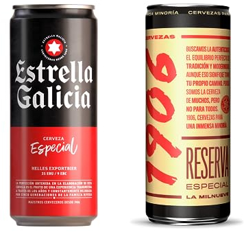 Estrella Galicia y 1906 Reserva Especial Pack de cervezas combinado - 12 latas de 1906 Reserva Especial 33cl + 12 latas de Estrella Galicia Especial 33cl - 24 latas en total - Ideal para regalar