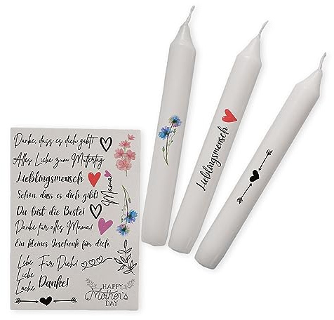 Kerzen Sticker Muttertag | Kerzenfolie | Kerzentattoo | Bastelset für Kerzen | Weihnachtsgeschenk | Kalender | Geschenk | Basteln | Sprüche (DIN A6, 3 Stabkerzen)