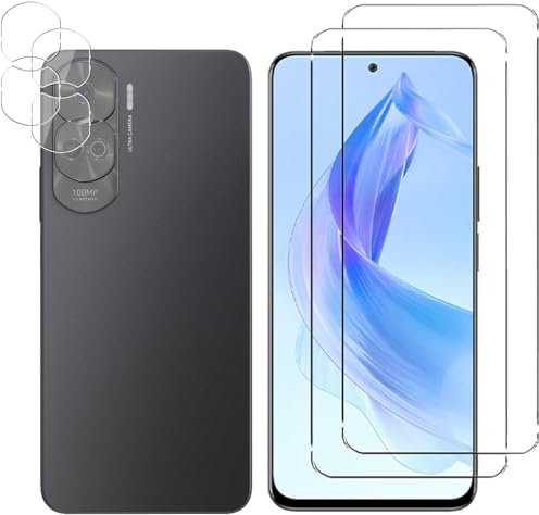 NOVAGO Compatible avec Honor 90 Lite 5G - Pack de 4 Films vitre Verre trempé Donc 2 pour écran et 2 pour l'objectif caméra arrière