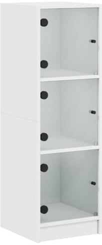 vidaXL Highboard, Beistellschrank mit Glastüren, Sideboard mit viel Stauraum, Schrank Kommode Hochschrank Wohnzimmer Schlafzimmer, Weiß