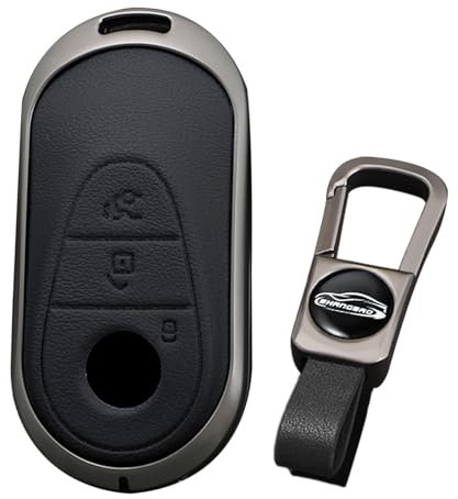 KUNIO Keyless Coque de clé Convient pour Mercedes Benz Classe C W206 Classe S W223 C200 GLC 2023 2022 2021 2020 Alliage de zinc Étui porte-clés, b noir, 3 Tasten