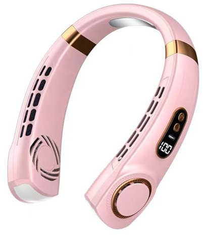 Felenny Ventilador de cuello portátil, recargable por USB, manos libres, ventilador personal con luz de 7 colores, 5 velocidades para viajes, al aire libre, hogar, oficina, escuela, camping