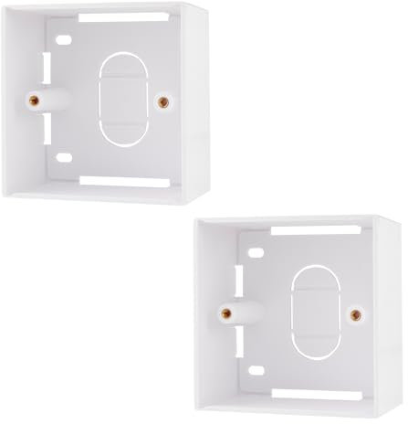 rhinocables 45mm Ethernet Back Box for Faceplates | Surface-Mounted Pattress Wall Box | Fits Single Gang RJ45 Plate for CAT5e, CAT6 & CAT6a Network Sockets | Durable Plastic with Brass Ports (2 Pack)