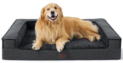 BEDSURE orthopädisches Hundebett große Hunde - Hundesofa mit eierförmiger Kistenschaum, kuschelig Schlafplatz in Größe 122x89x20 cm, waschbare Hundesofa, grau