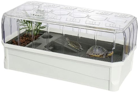 Acquario per tartarughe con set completo, serbatoio con superficie di appoggio, design a strato filtrante, rettilineo completo, per tartarughe d'acqua, rana, granchio eremita, 46 x 23 x 20 cm