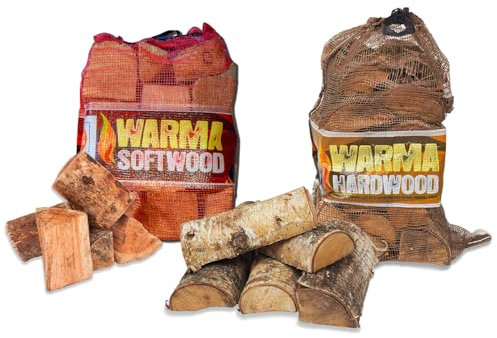 1 x 25L Net of Softwood Logs & 1 x 25L Net of Hardwood Logs Firewood - Warma Kiln Dried Ready to Burn Easy to Light Wood - For Outdoor Open Fire Pits Wood Burners Coal Stoves Log Burners