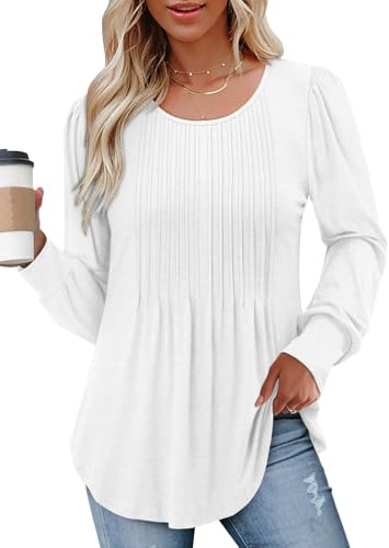 CHICZONE Women's Tops Shirts Round Neck Button up Ladies Tunic Pleated Blouse Loose Fitted