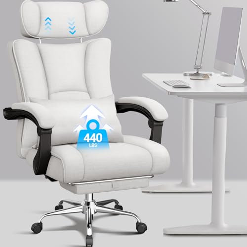 BASETBL Executive Office Chair with Height Adjustable Headrest, 440lbs 200kg Heavy Duty Extra Wide, 90° to 120° Free Locking Ergonomic Desk Chair with Footrest, Computer Chair for Home (Fabric Gray)