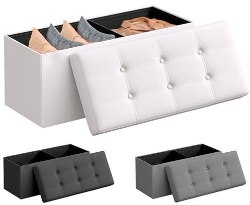 JUPPLIES Puff Almancenaje Acolchado de 80L - Baul Almacenaje Dormitorio - Banco de Almacenaje con Capacidad de Carga 300 kg - Tapizado PVC - Mueble Almacenaje Juguetes Infantil (Blanco, 76x38x38cm)