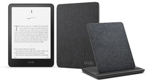Kindle Paperwhite Signature Edition (2024 Release) 32 GB without ads, an Amazon Fabric Cover and a Made for Amazon Wireless Charging Dock