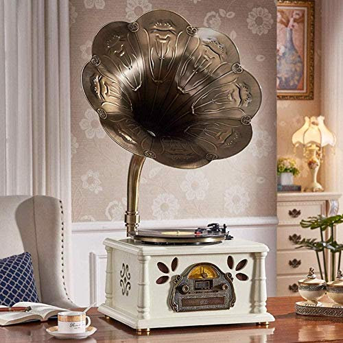 XAoSCd Lettore di Vinile Vintage, Retro Big Horn Retro Macchina per Dischi in Vinile Multifunzione Bluetooth Lettore CD Radio Regalo Ornamenti Subwoofer 46 * 36 * 83 Cm Grammofono,