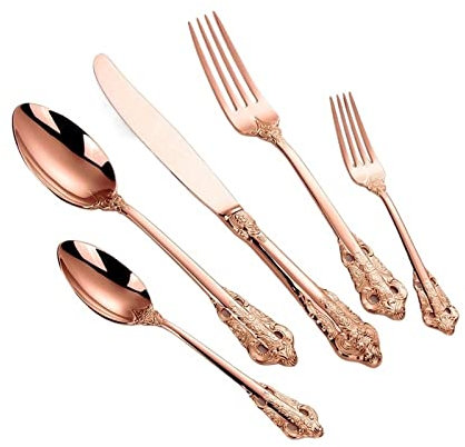 HAODUOO UK_18_knife20 Pezzi Set di Posate di Lusso Placcato in Oro Stoviglie in Acciaio Inossidabile Dorato(5pcs Rose Gold A,4 Set)
