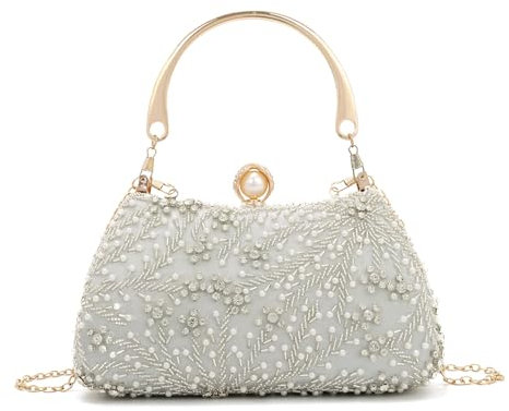 EVEOUT Pochette di Strass per Donne Elegante Borsa da Sposa in Perle Clutch da Sera con Catena Borsa a tracolla per Festa Matrimonio