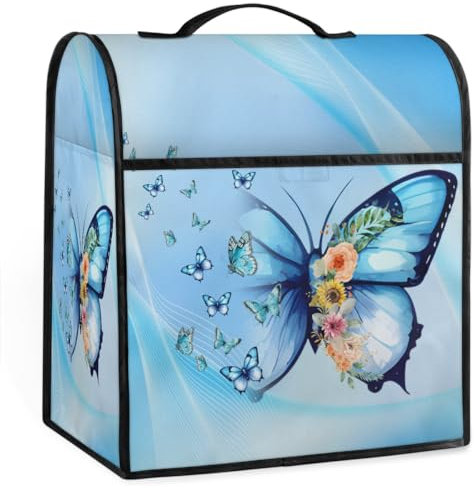 Kitchen Aid Mixer Cover Compatible with 6-8 Quarts Blue Butterfly Stand Mixer Cover Dust Cover with Zipper Pocket Kitchen Aid Mixer Accessories Kitchen Appliance Organizer Bag