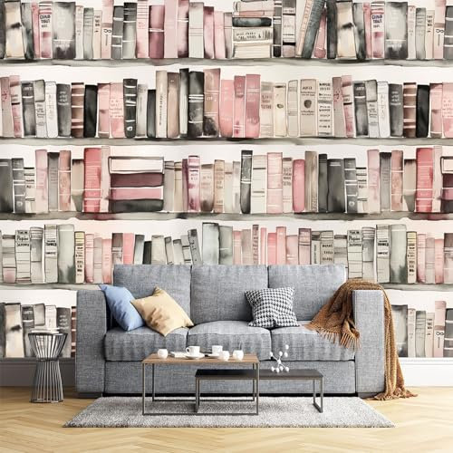 JEDTAKCT Fototapete Aquarell Bücherregal Natur Vintage Bibliothek Wandtapete Tapeten Wohnzimmer Schlafzimmer Jugendzimmer Büro Flur Hotel Spa Moderne Design Wand Dekoration