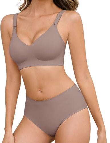 Tuopuda Bras for Women No Wired Support Full Coverage Comfort Seamless Bra V Neck Bralettes Wireless Push Up Bras and Knickers Sets Soft Sleep Everyday Bras with Bra Extender, Grey, XL