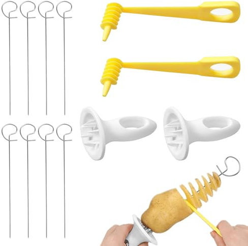 DONOONIS 12 Stücke Kartoffelspiralenschneider,Spiralschneider Kartoffel,Edelstahl Gemüse Spiralschneider,Potato Slicer,Kartoffelturm Maschine Geeignet für Kartoffelturmpartys, Grillabende und Camping